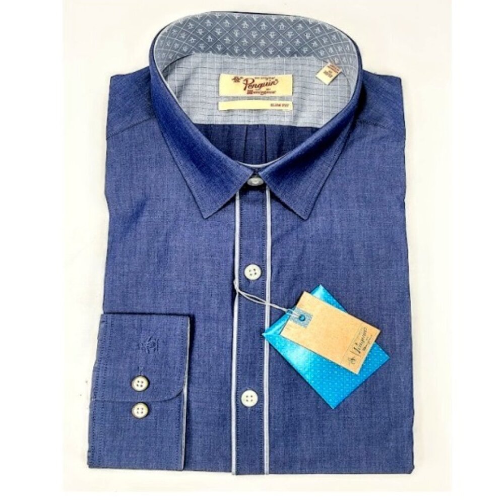 PENGUIN MUNSINGWEAR INK BLUE MEN DRESS SLIM FIT SHIRT